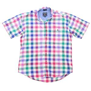 Vintage Chaps Ralph Lauren Mens L Button Down Shirt Colorful Plaid Short Sleeve